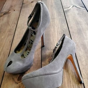 Sam Edelman Grey Suede Platform Stiletto High Heels Teardrop Toe Soft Gray 7.5